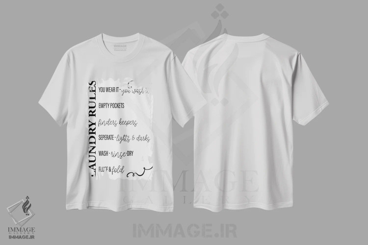 تیشرت سفید طرح دار قوانین رختشویی، هنر دیجیتال سیاه و سفید اثر کیمبرلی آلن | immage.ir