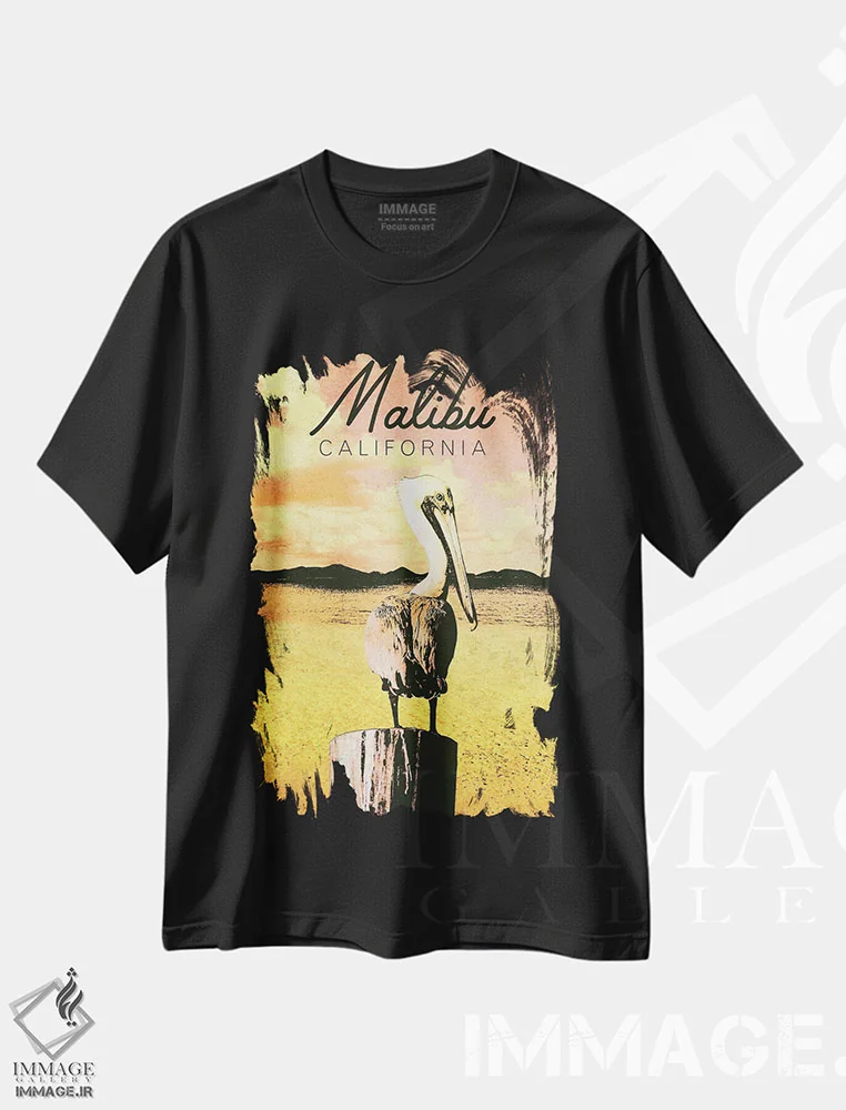 تیشرت مشکی طرح دار California,مالیبو، کالیفرنیا، تزئینی اثر کتی منسفیلد | immage.ir