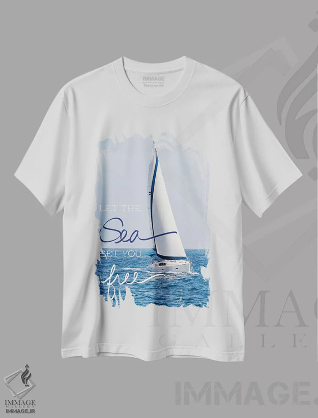 تیشرت سفید طرح دار بگذار دریا، تزئینی اثر کتی منسفیلد | فروشگاه ایماژ
