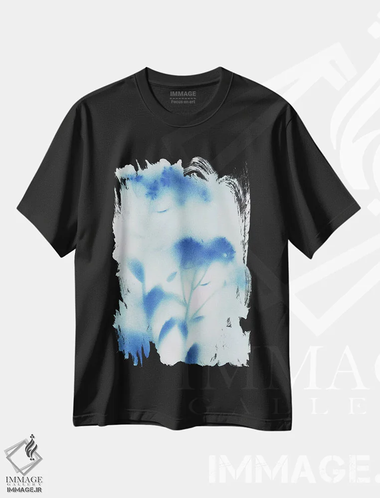 تیشرت مشکی طرح دار گل های دشت مه آلود شماره ۱، آبستره اثر کاترینا کراوِن | فروشگاه ایماژ