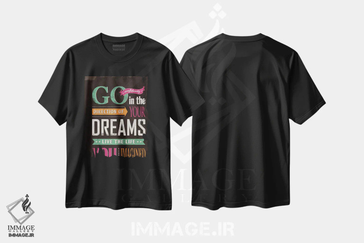 تیشرت مشکی طرح دار با اعتماد به نفس پیش برو، هنر فاخر معاصر اثر استر کی | immage.ir