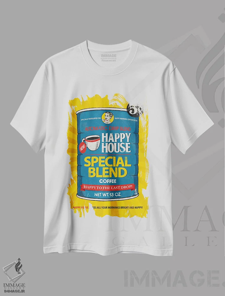 تیشرت سفید طرح دار خانه خوشحال، هنر فاخر معاصر اثر استر کی | immage.ir