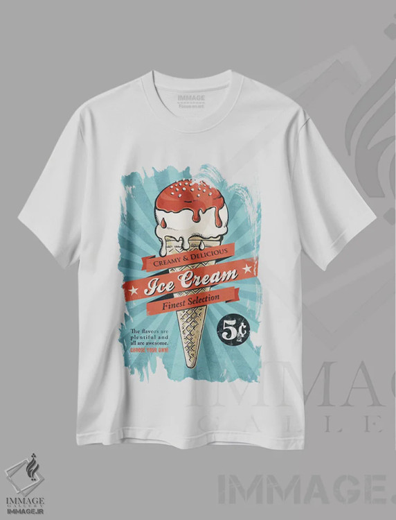 تیشرت سفید طرح دار بستنی، هنر فاخر معاصر اثر استر کی | فروشگاه ایماژ