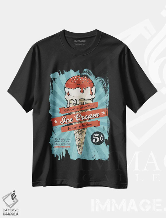 تیشرت مشکی طرح دار بستنی، هنر فاخر معاصر اثر استر کی | immage.ir