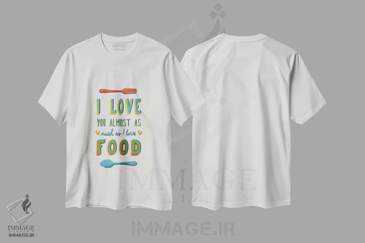 تیشرت سفید طرح دار من عاشق غذا هستم، هنر فاخر معاصر اثر استر کی | immage.ir