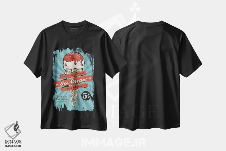 تیشرت مشکی طرح دار بستنی، هنر فاخر معاصر اثر استر کی | immage.ir