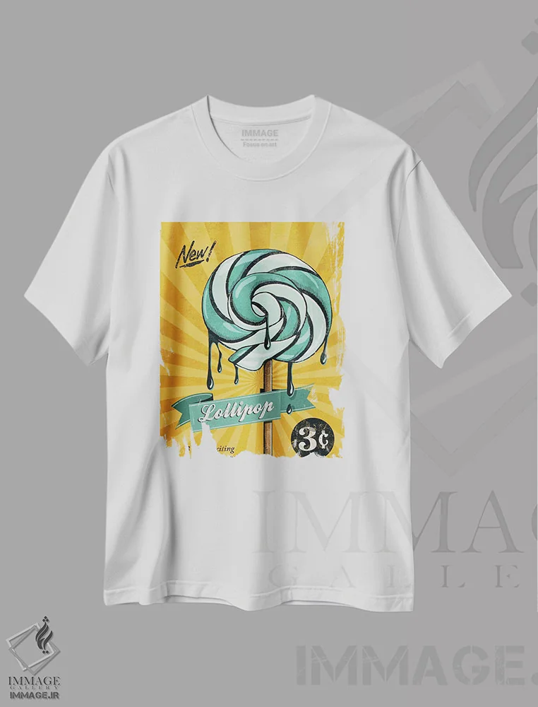 تیشرت سفید طرح دار آب نبات چوبی، هنر فاخر معاصر اثر استر کی | فروشگاه ایماژ