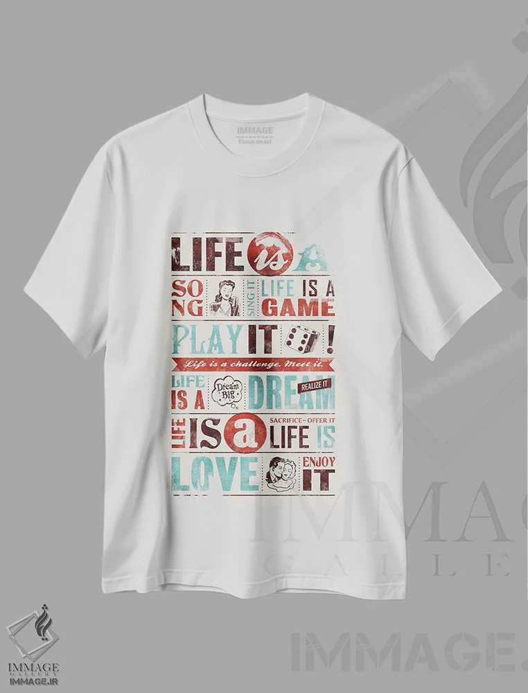 تیشرت سفید طرح دار زندگی یعنی، هنر فاخر معاصر اثر استر کی | immage.ir