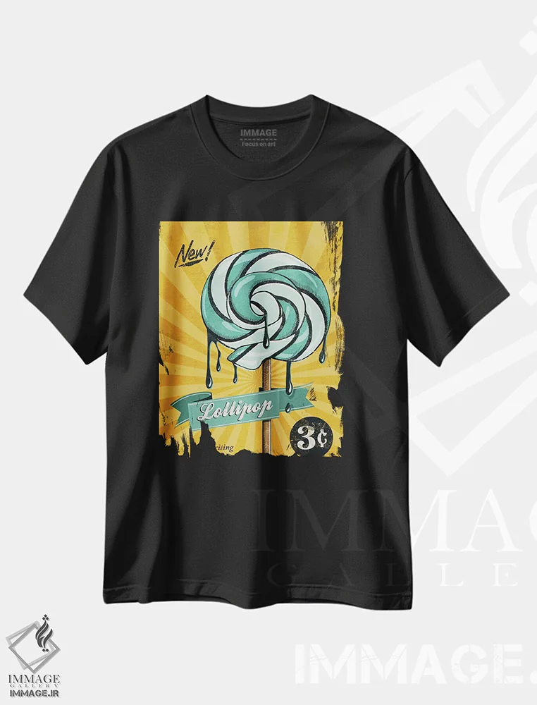 تیشرت مشکی طرح دار آب نبات چوبی، هنر فاخر معاصر اثر استر کی | immage.ir