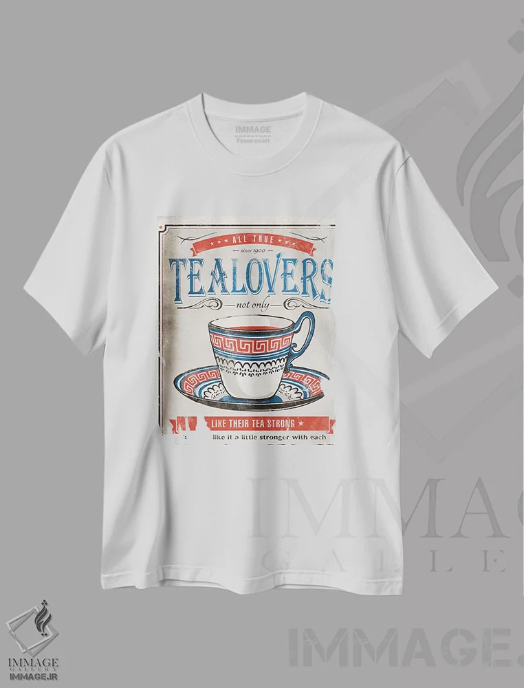 تیشرت سفید طرح دار دوستداران چای، هنر فاخر معاصر اثر استر کی | فروشگاه ایماژ