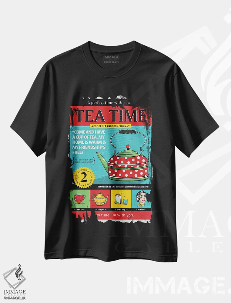 تیشرت مشکی طرح دار وقت چای، هنر فاخر معاصر اثر استر کی | immage.ir