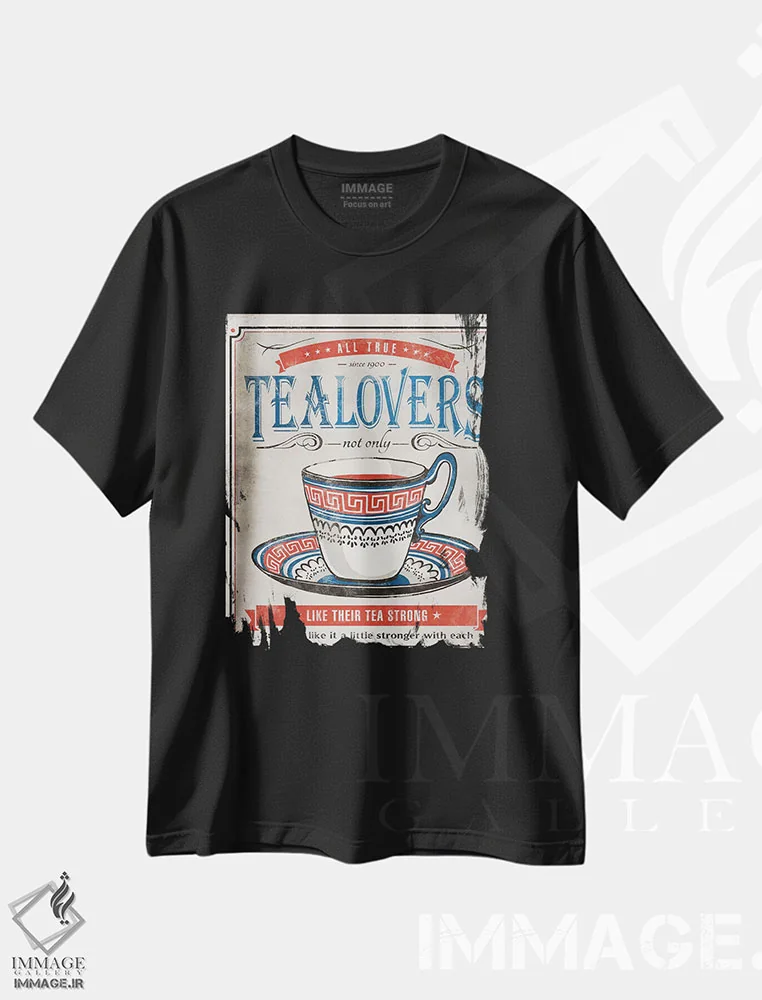 تیشرت مشکی طرح دار دوستداران چای، هنر فاخر معاصر اثر استر کی | immage.ir