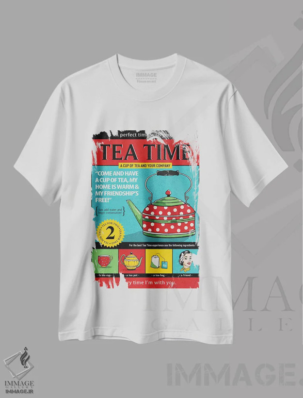 تیشرت سفید طرح دار وقت چای، هنر فاخر معاصر اثر استر کی | فروشگاه ایماژ