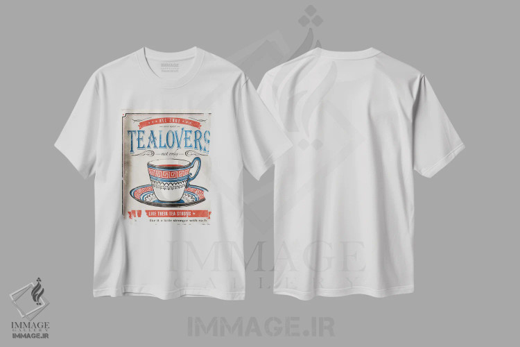 تیشرت سفید طرح دار دوستداران چای، هنر فاخر معاصر اثر استر کی | فروشگاه ایماژ