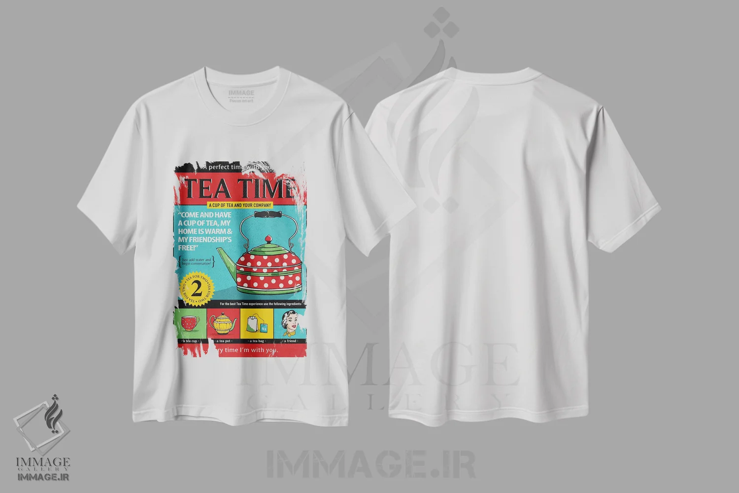تیشرت سفید طرح دار وقت چای، هنر فاخر معاصر اثر استر کی | فروشگاه ایماژ
