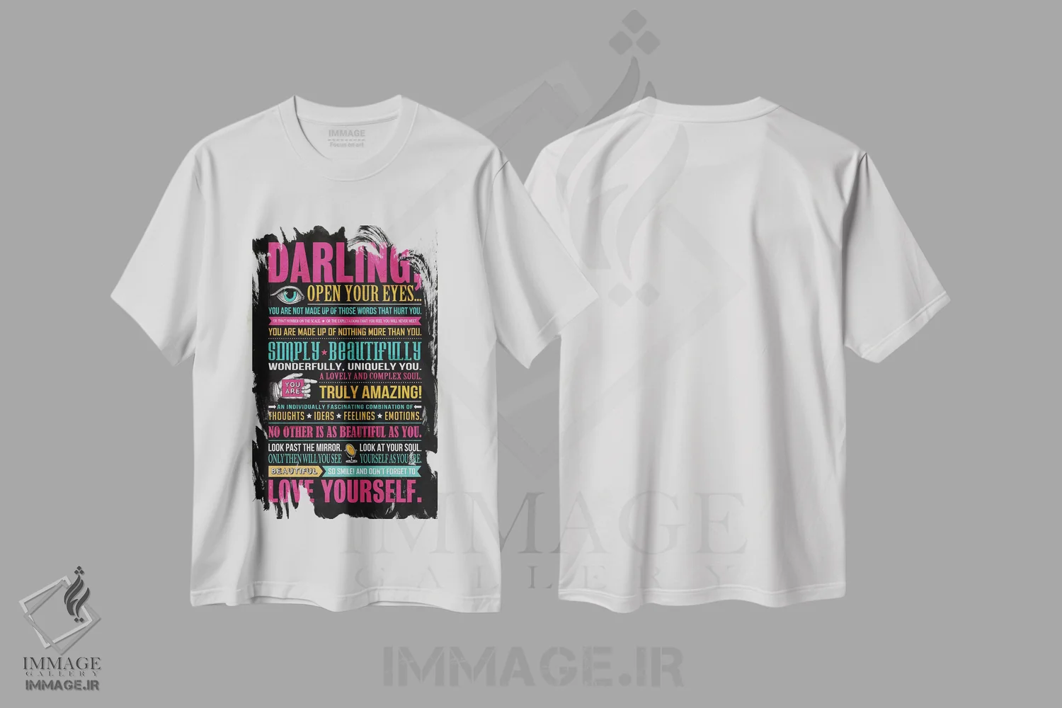 تیشرت سفید طرح دار عزیزم، هنر فاخر معاصر اثر استر کی | فروشگاه ایماژ
