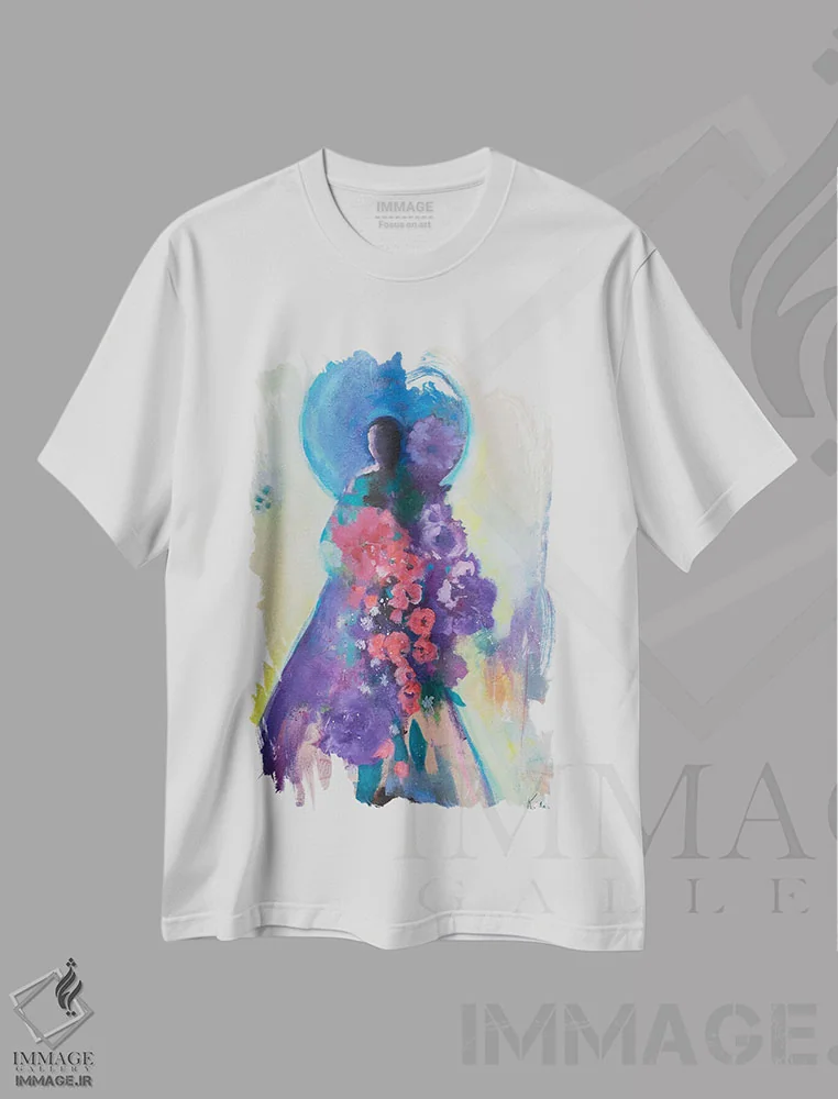 تیشرت سفید طرح دار تقدیم وفور، هنر فاخر معاصر اثر کری مک کیب | فروشگاه ایماژ
