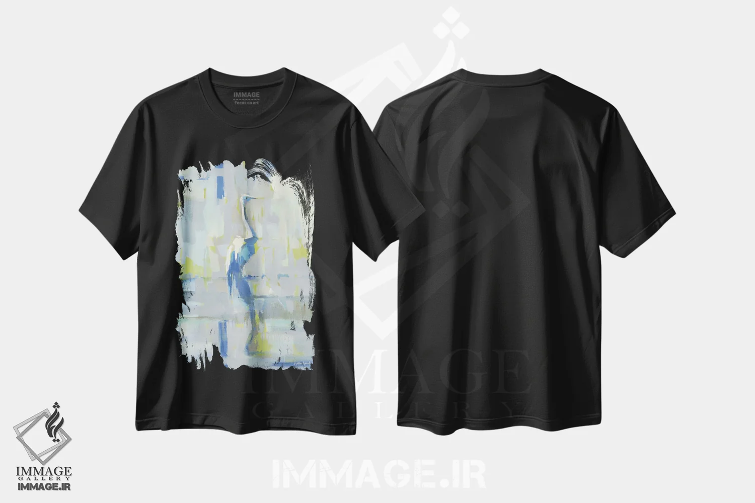 تیشرت مشکی طرح دار حواصیل باتلاقی، آبستره اثر کاتلین برادریک | فروشگاه ایماژ