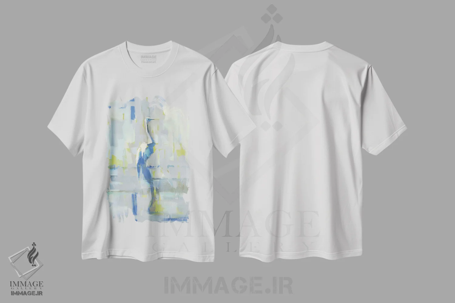 تیشرت سفید طرح دار حواصیل باتلاقی، آبستره اثر کاتلین برادریک | immage.ir