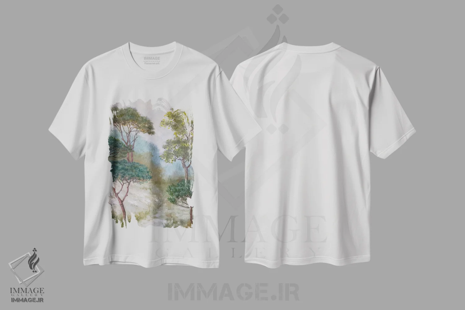 تیشرت سفید طرح دار منظره جنگلی شماره ۳، دکور کلبه و لژ اثر کاتیا بلینی | immage.ir