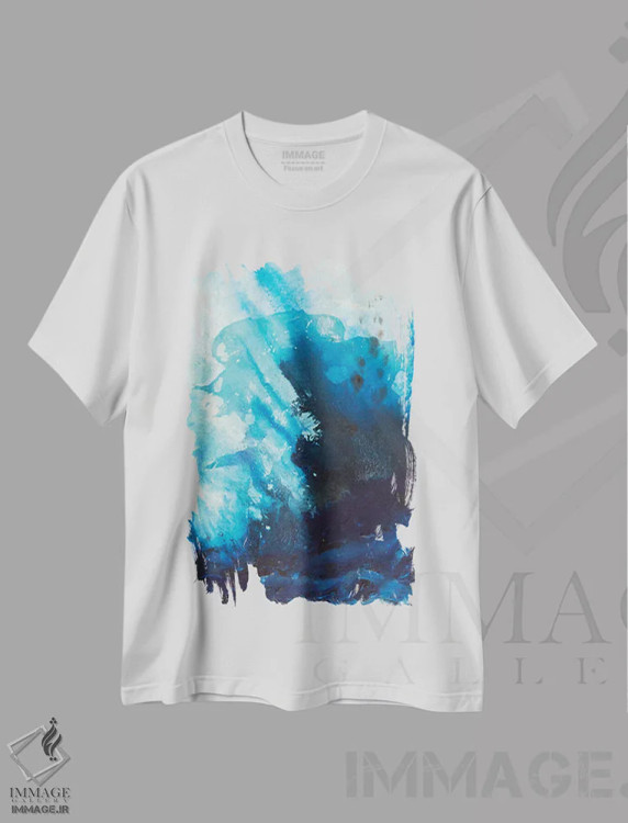 تیشرت سفید طرح دار آبی اثر کی بی ام | immage.ir