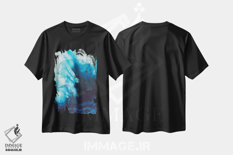 تیشرت مشکی طرح دار آبی اثر کی بی ام | فروشگاه ایماژ