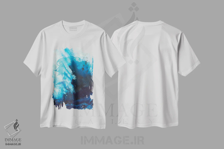 تیشرت سفید طرح دار آبی اثر کی بی ام | immage.ir