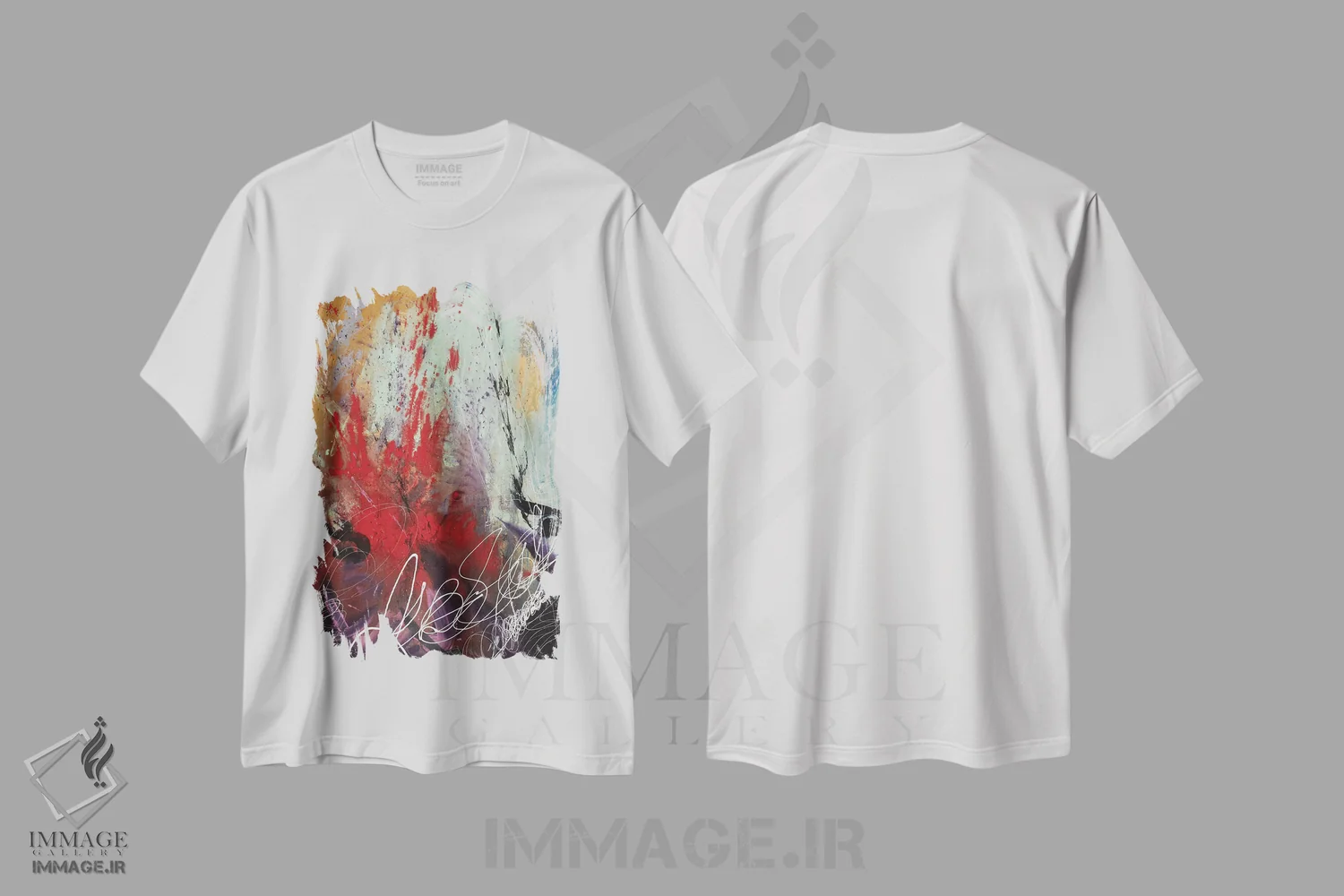 تیشرت سفید طرح دار بداهه پردازی اثر کی بی ام | immage.ir