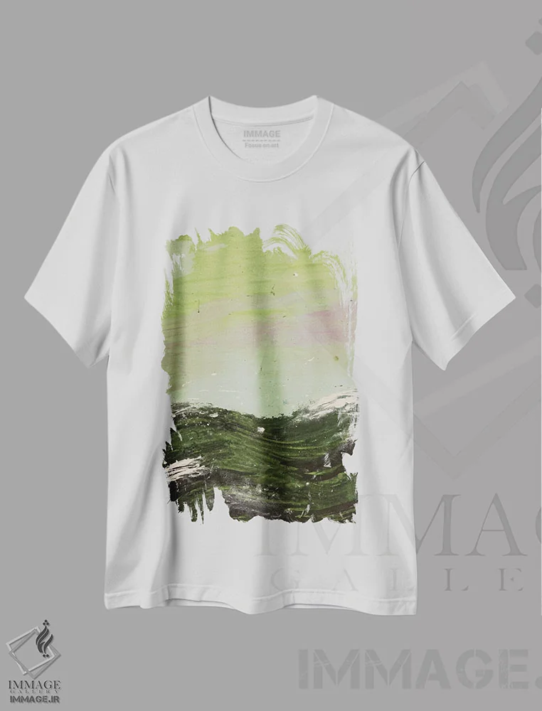 تیشرت سفید طرح دار آب های تیره اثر کی بی ام | فروشگاه ایماژ