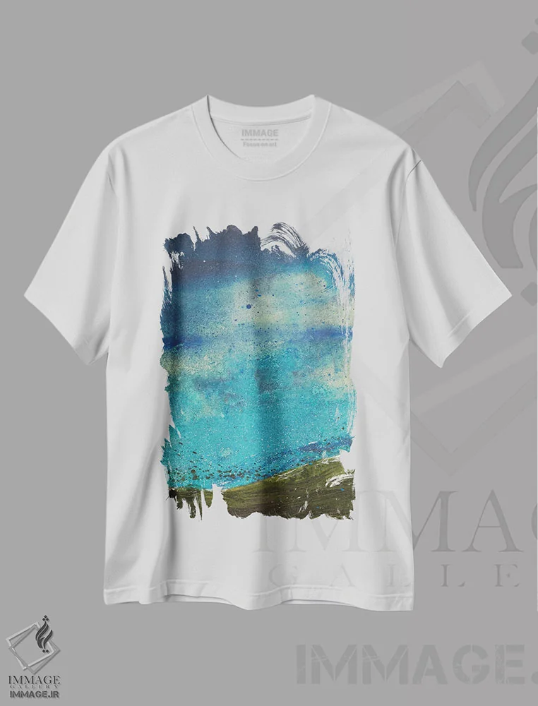 تیشرت سفید طرح دار موج های شب شماره ۱ اثر کی بی ام | فروشگاه ایماژ