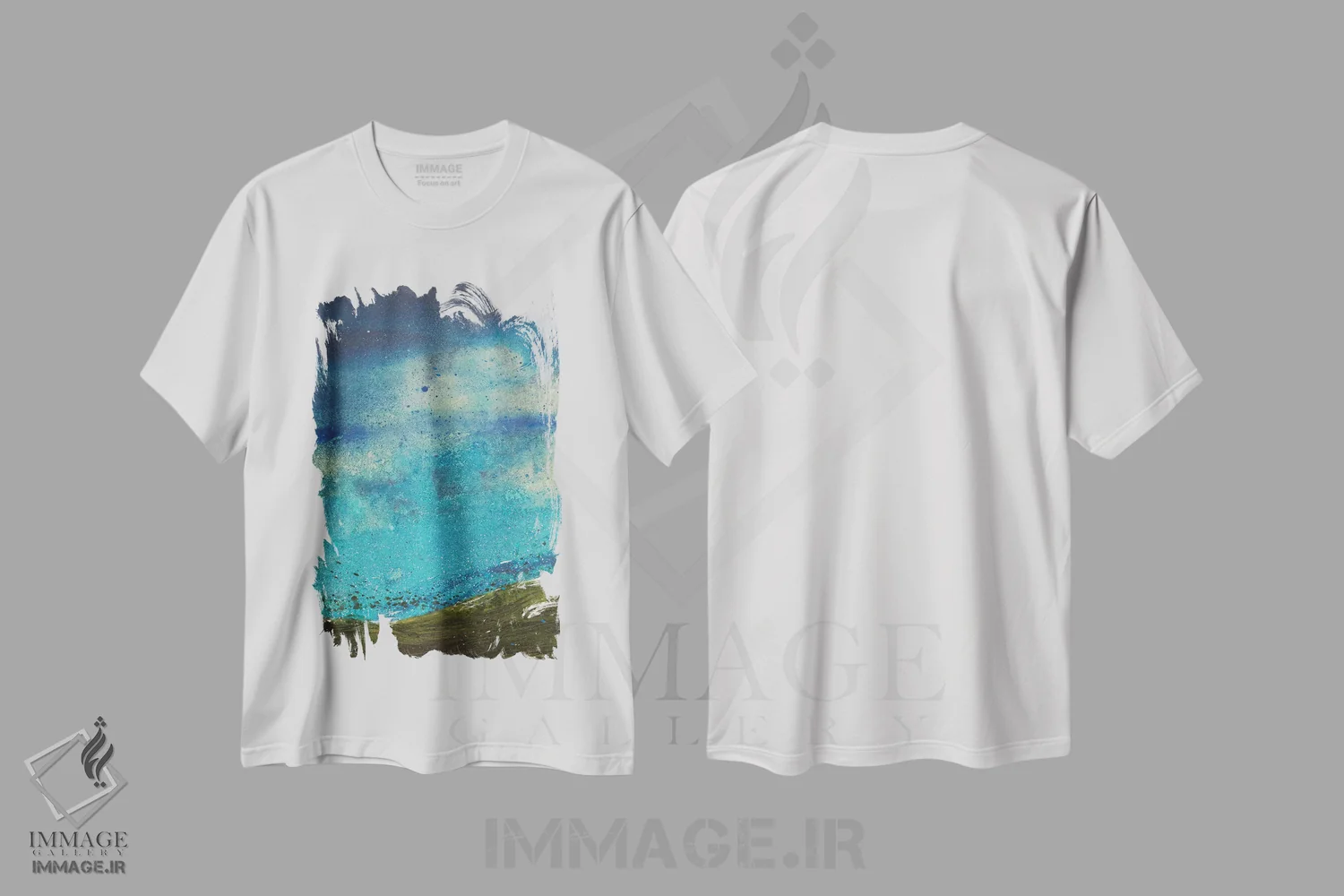 تیشرت سفید طرح دار موج های شب شماره ۱ اثر کی بی ام | فروشگاه ایماژ