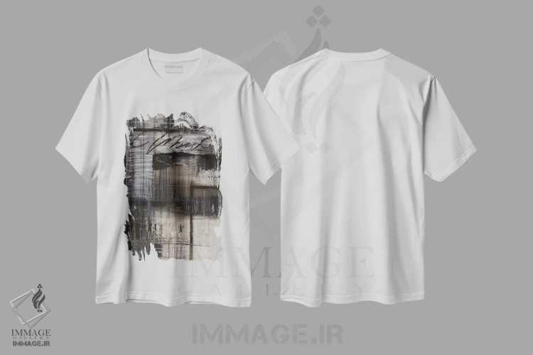 تیشرت سفید طرح دار لحظات سیاه اثر کی بی ام | immage.ir