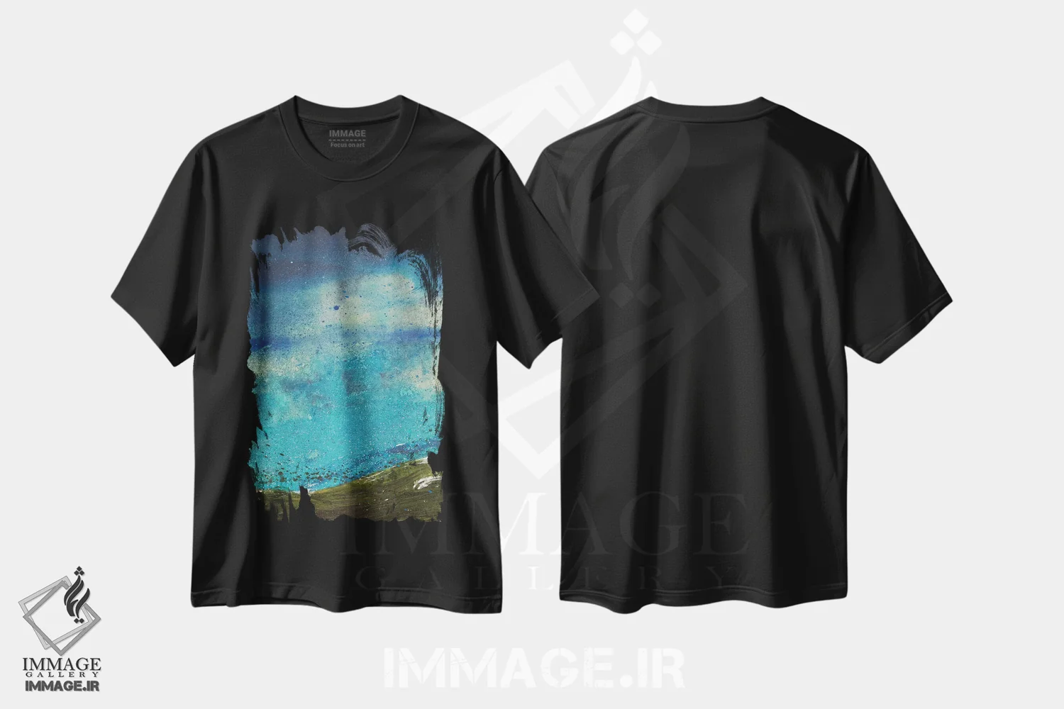 تیشرت مشکی طرح دار موج های شب شماره ۱ اثر کی بی ام | immage.ir