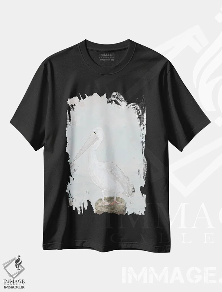 تیشرت مشکی طرح دار مرغ دریایی تنها، دکور ساحلی اثر کارن بارسکی | فروشگاه ایماژ