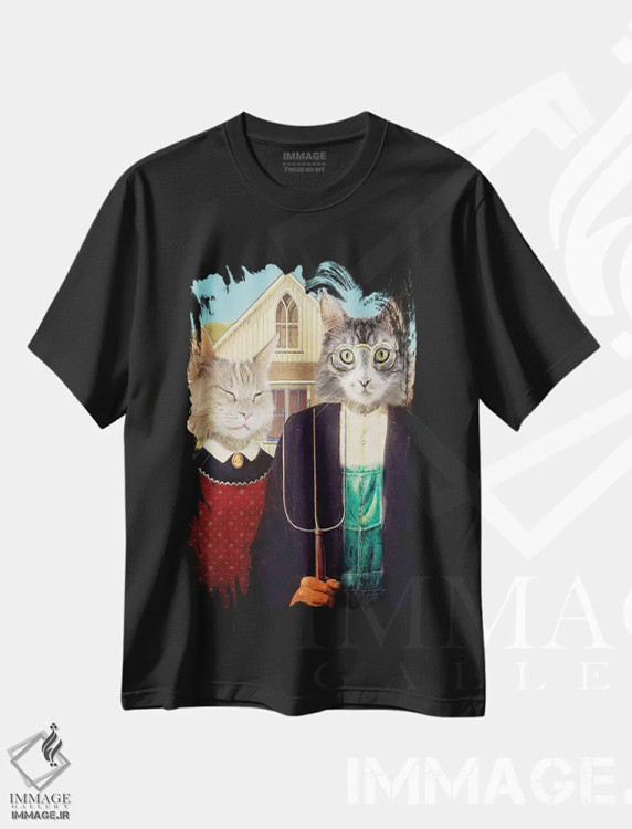 تیشرت مشکی طرح دار گربه های سبک گوتیک آمریکایی، عکاسی ترکیبی اثر کارن بورک | immage.ir