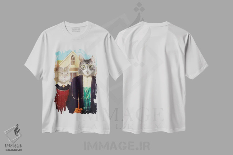 تیشرت سفید طرح دار گربه های سبک گوتیک آمریکایی، عکاسی ترکیبی اثر کارن بورک | فروشگاه ایماژ