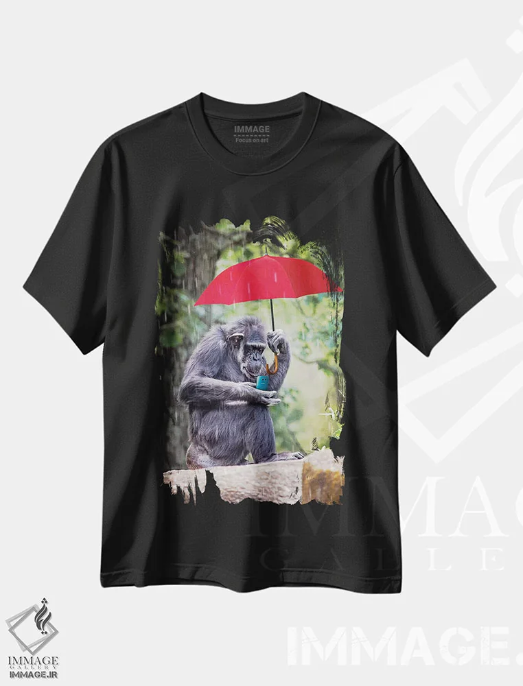 تیشرت مشکی طرح دار میمون متصل به دنیا، عکاسی ترکیبی اثر کارن بورک | فروشگاه ایماژ