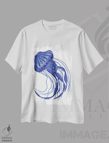تیشرت سفید طرح دار عروس دریایی، دکور ساحلی اثر کلسی امبلو | فروشگاه ایماژ