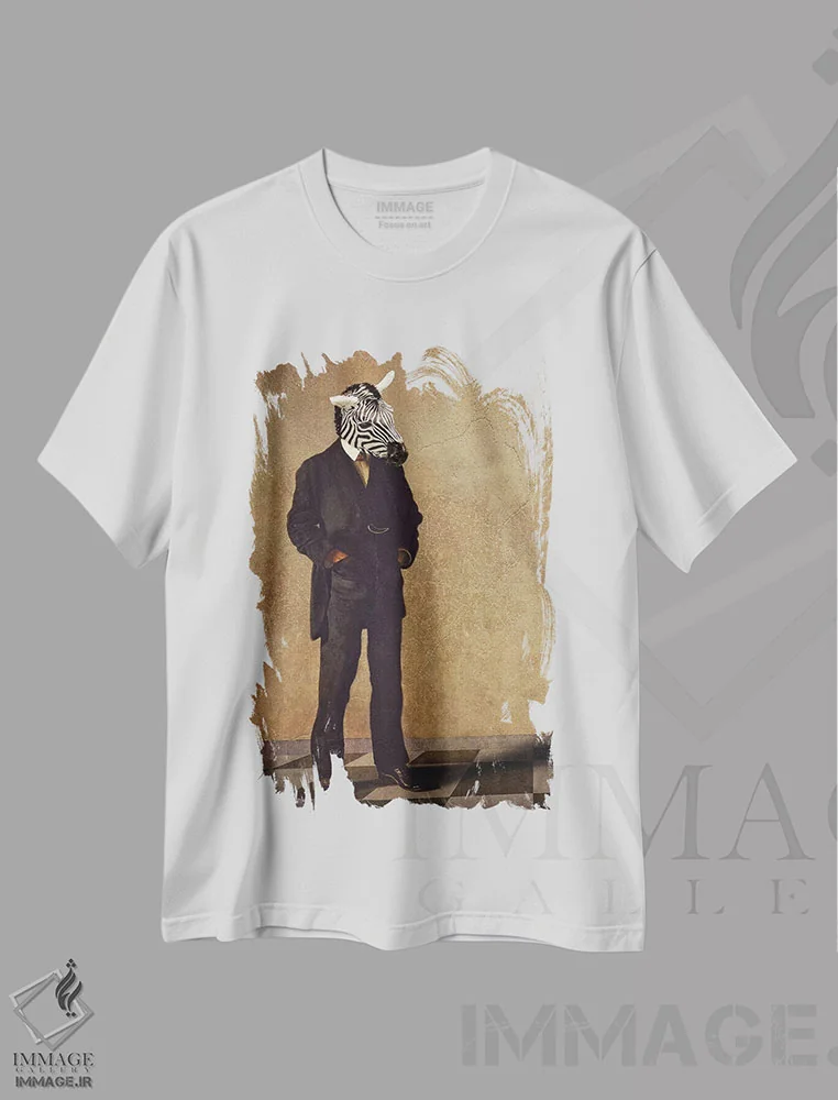 تیشرت سفید طرح دار گورخر متفکر، عکاسی ترکیبی اثر کارن بورک | immage.ir