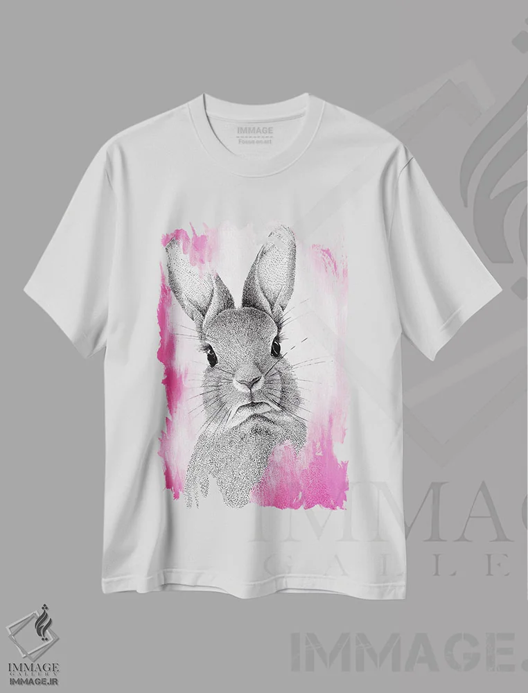 تیشرت سفید طرح دار خرگوش صورتی ترین صورتی، دکور معاصر اثر کلسی امبلو | فروشگاه ایماژ