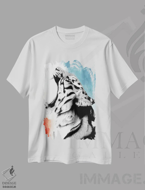 تیشرت سفید طرح دار گربه سان بزرگ خیال انگیز، دکور معاصر اثر کلسی امبلو | فروشگاه ایماژ