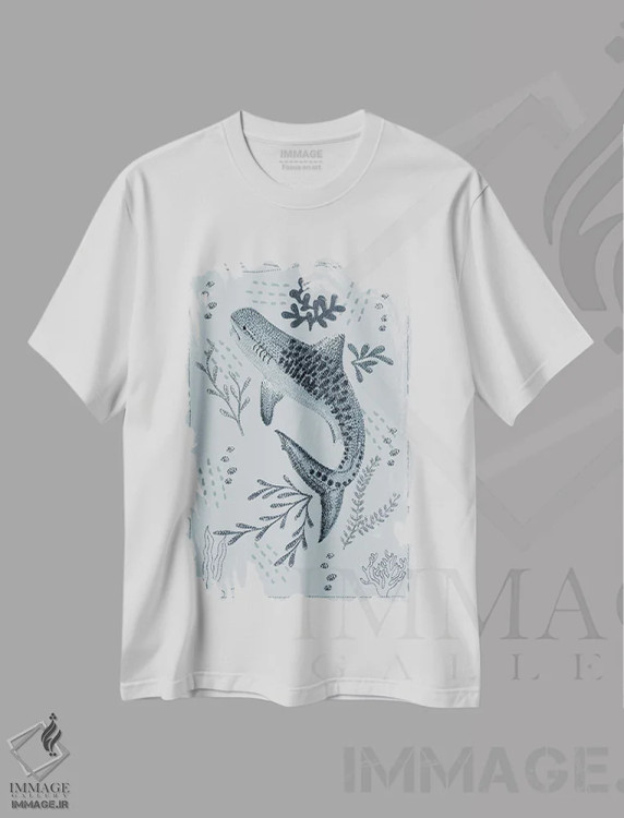 تیشرت سفید طرح دار کوسه ببری، دکور معاصر اثر کلسی امبلو | فروشگاه ایماژ