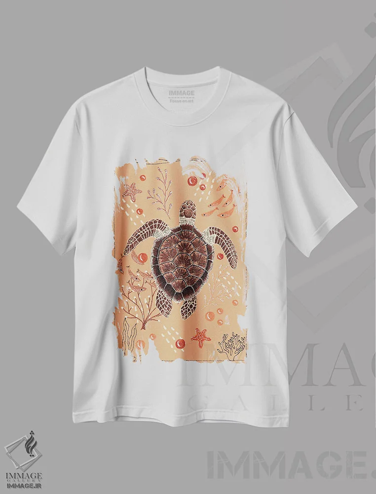 تیشرت سفید طرح دار لاک پشت دریایی، دکور معاصر اثر کلسی امبلو | فروشگاه ایماژ