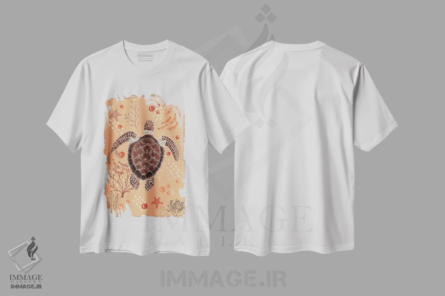 تیشرت سفید طرح دار لاک پشت دریایی، دکور معاصر اثر کلسی امبلو | فروشگاه ایماژ
