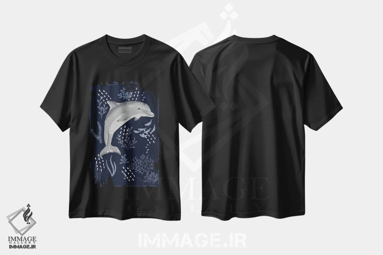 تیشرت مشکی طرح دار دلفین، دکور معاصر اثر کلسی امبلو | فروشگاه ایماژ
