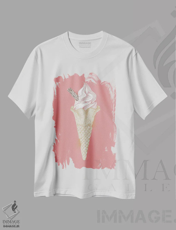 تیشرت سفید طرح دار بستنی ۹۹ لب ساحل تابستان، دکور معاصر اثر کلسی امبلو | فروشگاه ایماژ