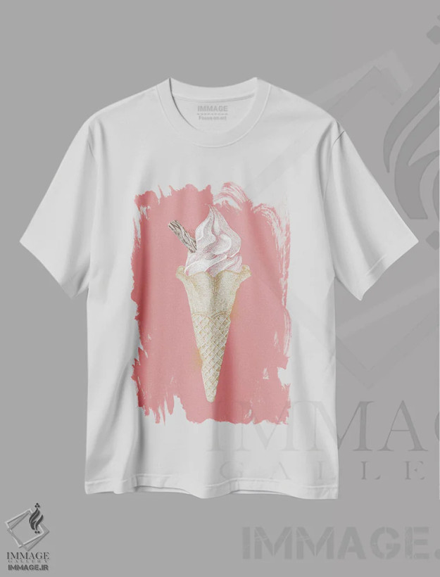 تیشرت سفید طرح دار بستنی ۹۹ لب ساحل تابستان، دکور معاصر اثر کلسی امبلو | فروشگاه ایماژ
