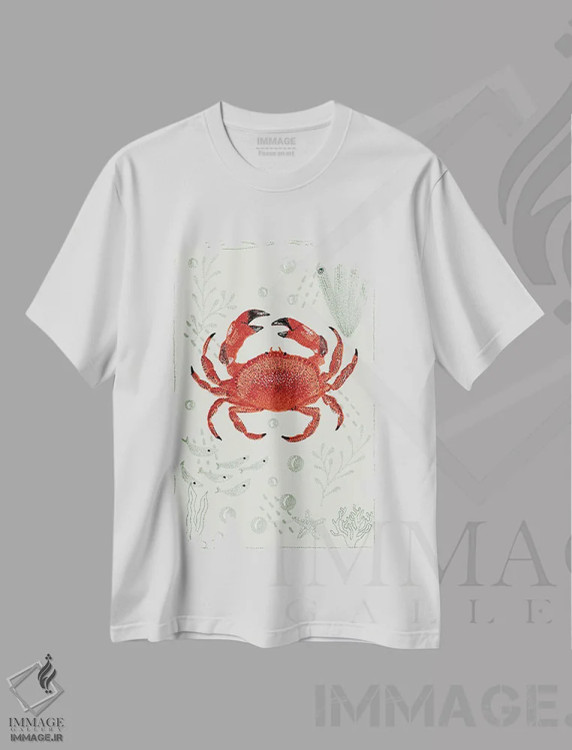 تیشرت سفید طرح دار خرچنگ قهوه ای باغ اقیانوس، دکور معاصر اثر کلسی امبلو | immage.ir