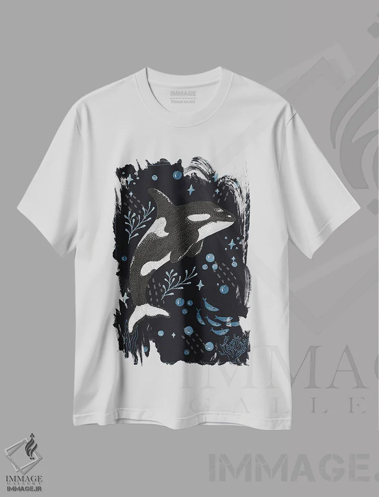 تیشرت سفید طرح دار اورکای باغ اقیانوس، دکور معاصر اثر کلسی امبلو | فروشگاه ایماژ