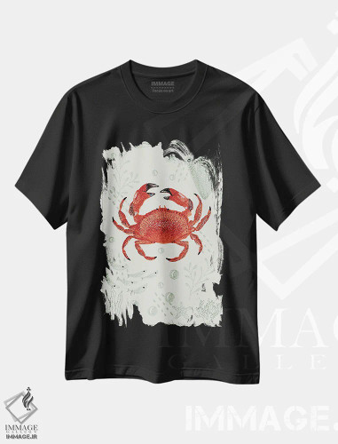 تیشرت مشکی طرح دار خرچنگ قهوه ای باغ اقیانوس، دکور معاصر اثر کلسی امبلو | فروشگاه ایماژ